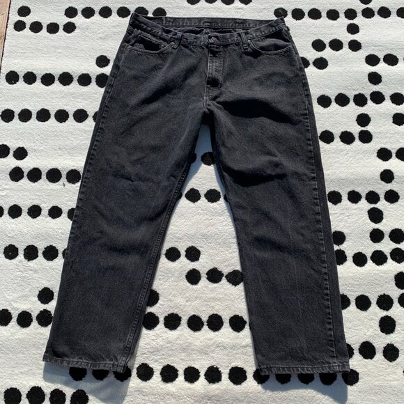 Wrangler Washed Faded Black Denim Straight Leg Dark Wash Classic Relaxed Fit Jea - Picture 2 of 13